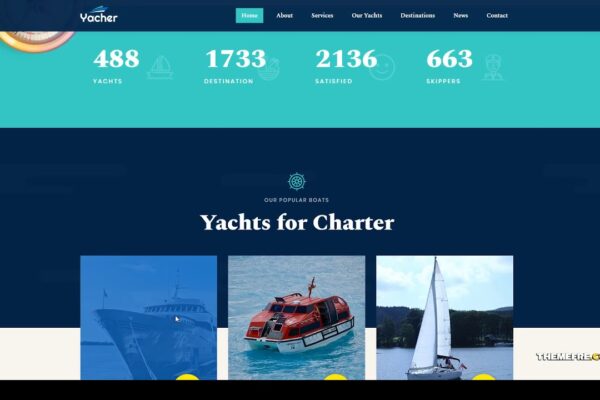 Yacher - Servicii de închiriere de iahturi WordPress Tema iaht navigație yachting sporturi Site Builder