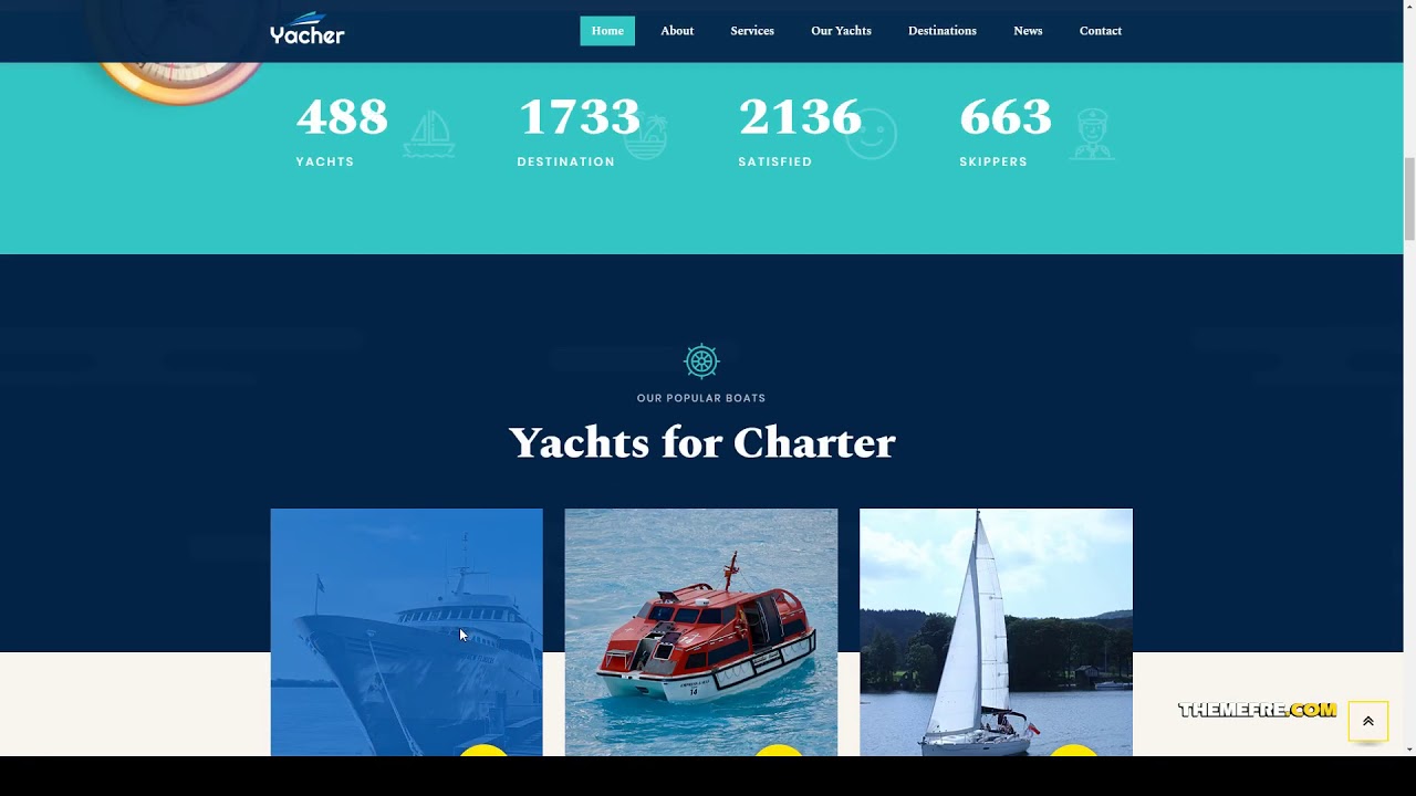 Yacher - Servicii de închiriere de iahturi Temă WordPress rezervare de charter sportive yachting Construiește site-ul web