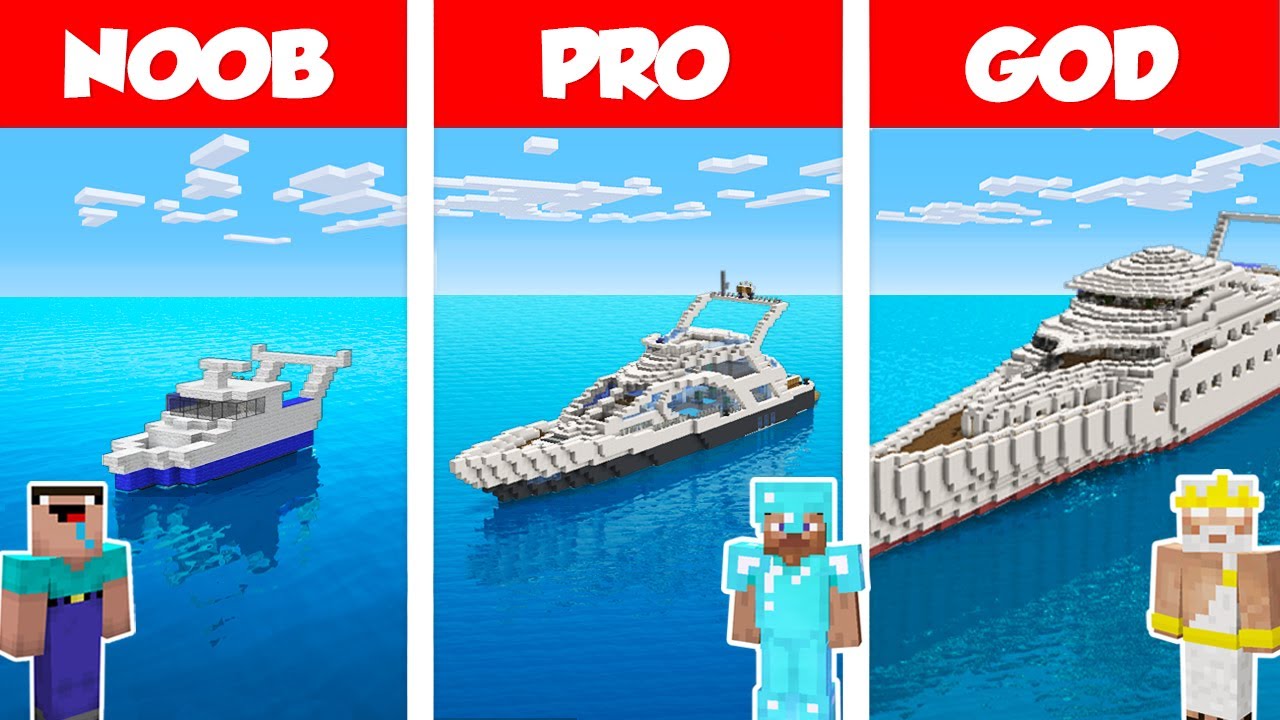 Minecraft NOOB vs PRO vs GOD: MODERN YACHT HOUSE 2 - CONSTRUIȚI PROVOCAREA în Minecraft / Animație amuzantă