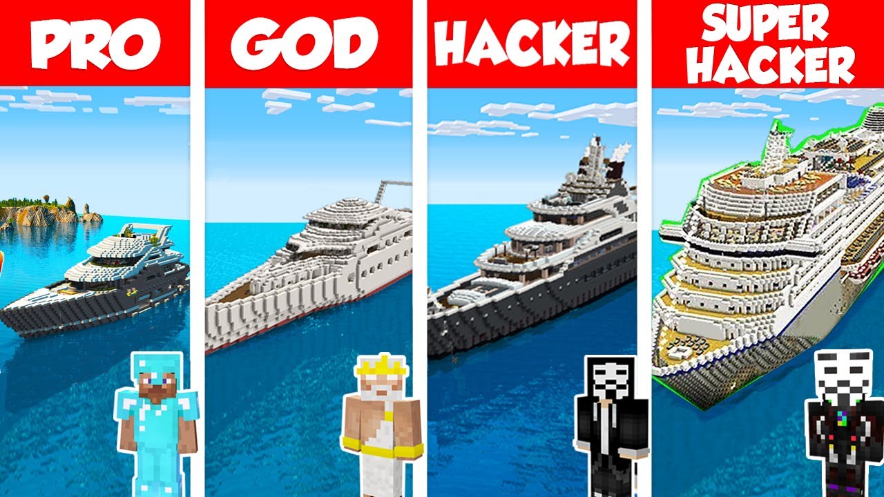 Minecraft PRO vs GOD vs HACKER: MODERN SHIP HOUSE - YACHT BUILD CHALLENGE în Minecraft / Animație