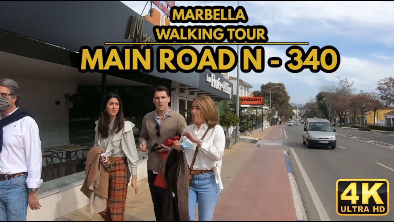 Spania Malaga-Exploring Main Road N - 340, Marbella -Winter Walking Tour-Daytime[4k Ultra HD 60FPS]