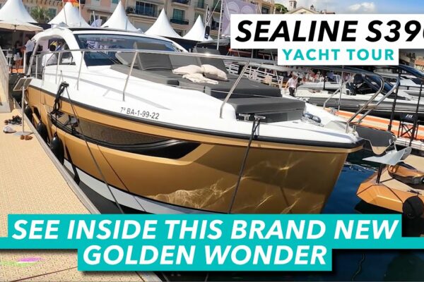 Tur cu iaht Sealine S390 |  Vedeți în interiorul acestei noi minuni de aur |  Barcă cu motor și iahting