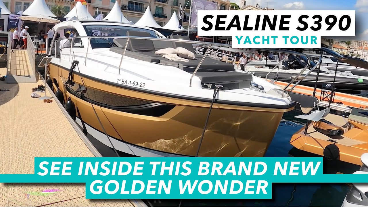 Tur cu iaht Sealine S390 |  Vedeți în interiorul acestei noi minuni de aur |  Barcă cu motor și iahting