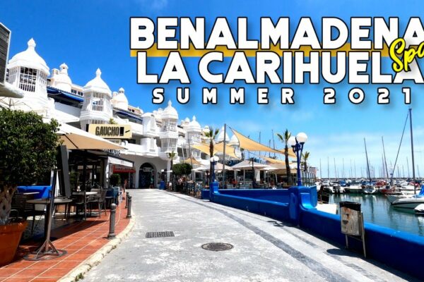 Benalmadena Costa și Puerto Marina către La Carihuela Torremolinos iulie vara 2021 |  Malaga, Spania [4K]