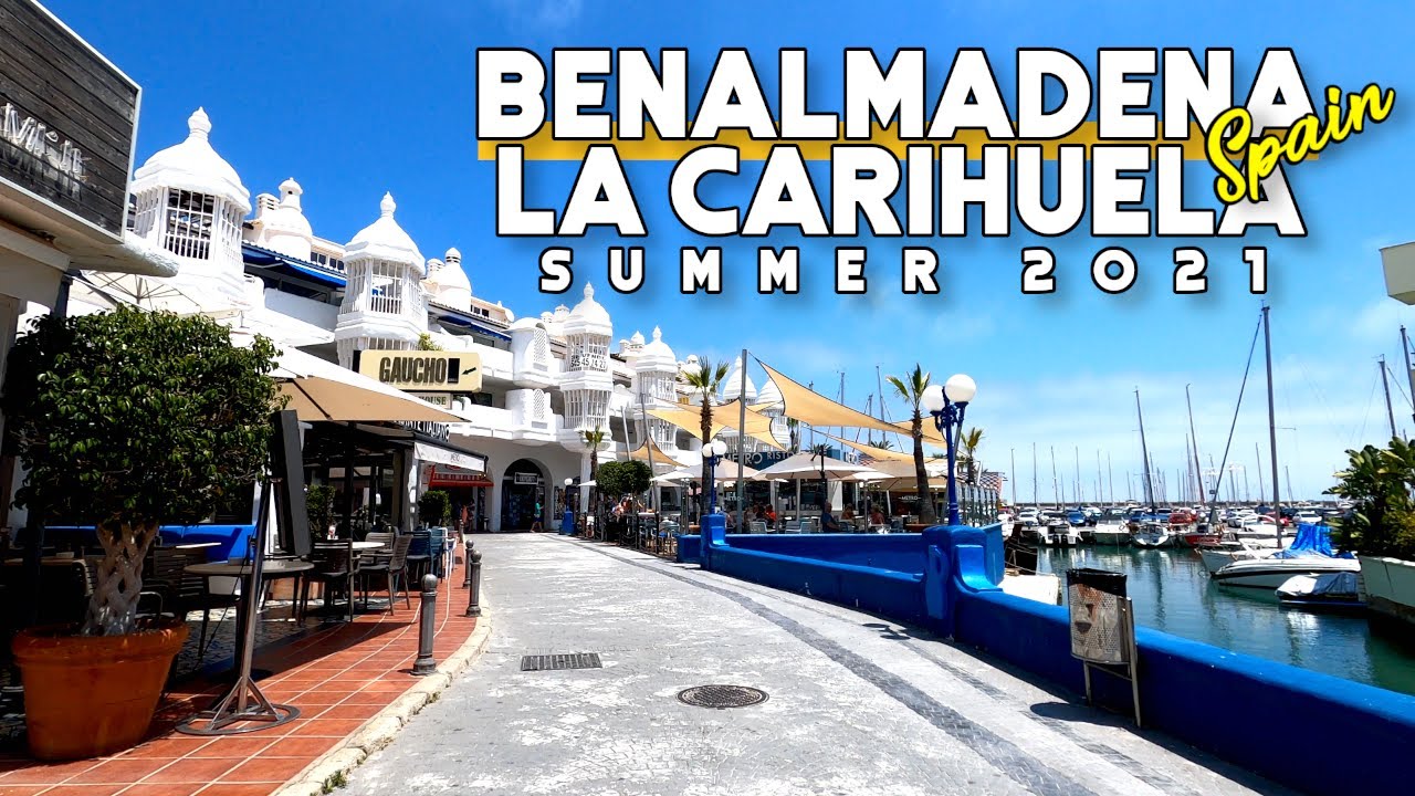 Benalmadena Costa și Puerto Marina către La Carihuela Torremolinos iulie vara 2021 |  Malaga, Spania [4K]