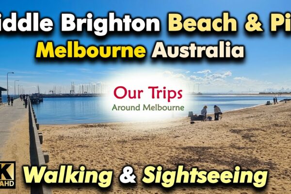 DEBUL DE PLAJĂ BRIGHTON MEDIU Melbourne Australia TUR DE PIMSO 4K Vederi minunate ale golfului Port Phillip Swim