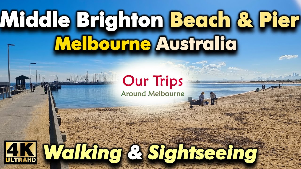 DEBUL DE PLAJĂ BRIGHTON MEDIU Melbourne Australia TUR DE PIMSO 4K Vederi minunate ale golfului Port Phillip Swim