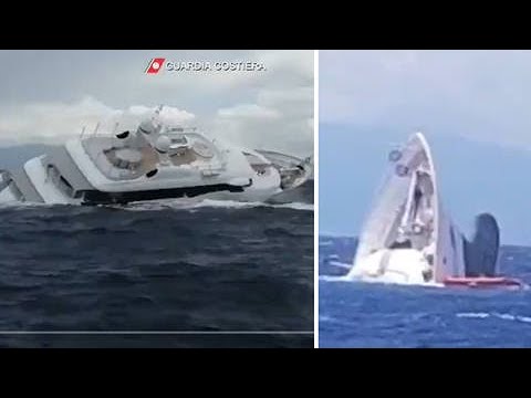 Un videoclip dramatic arată momentul în care un superyacht de 140 de picioare se scufundă în largul coastei italiene, în timp ce nouă persoane au fost salvate