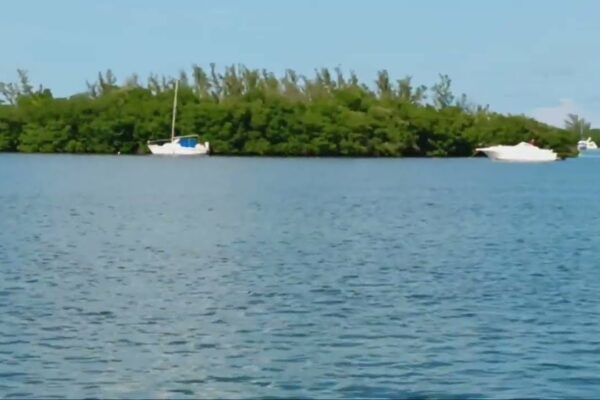 Într-o zi frumoasă și însorită în Key West, Florida, o barcă pe ocean cu o perspectivă video cu barca.  #mare