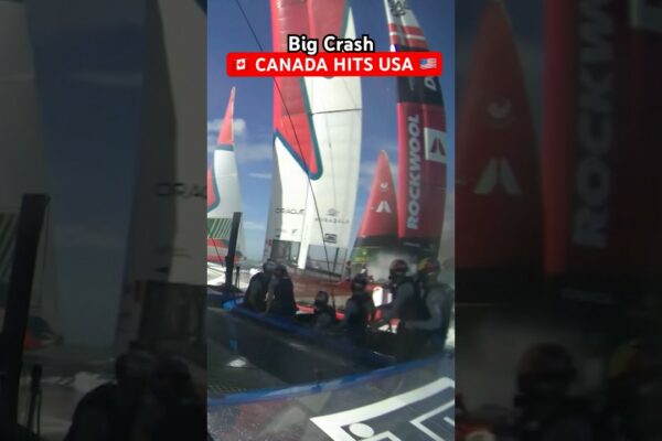 Big collision before race 1 with the Canadians 💥 #sailgp #sailing #racing #crash #sports
