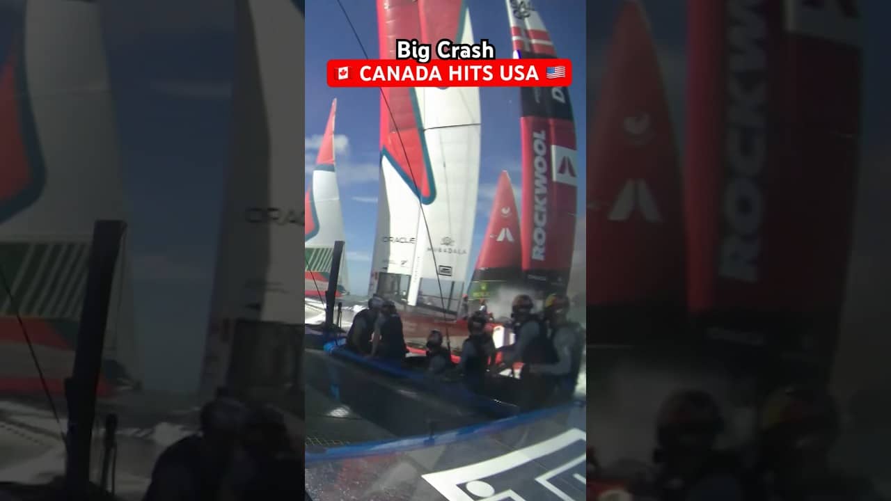 Big collision before race 1 with the Canadians 💥 #sailgp #sailing #racing #crash #sports