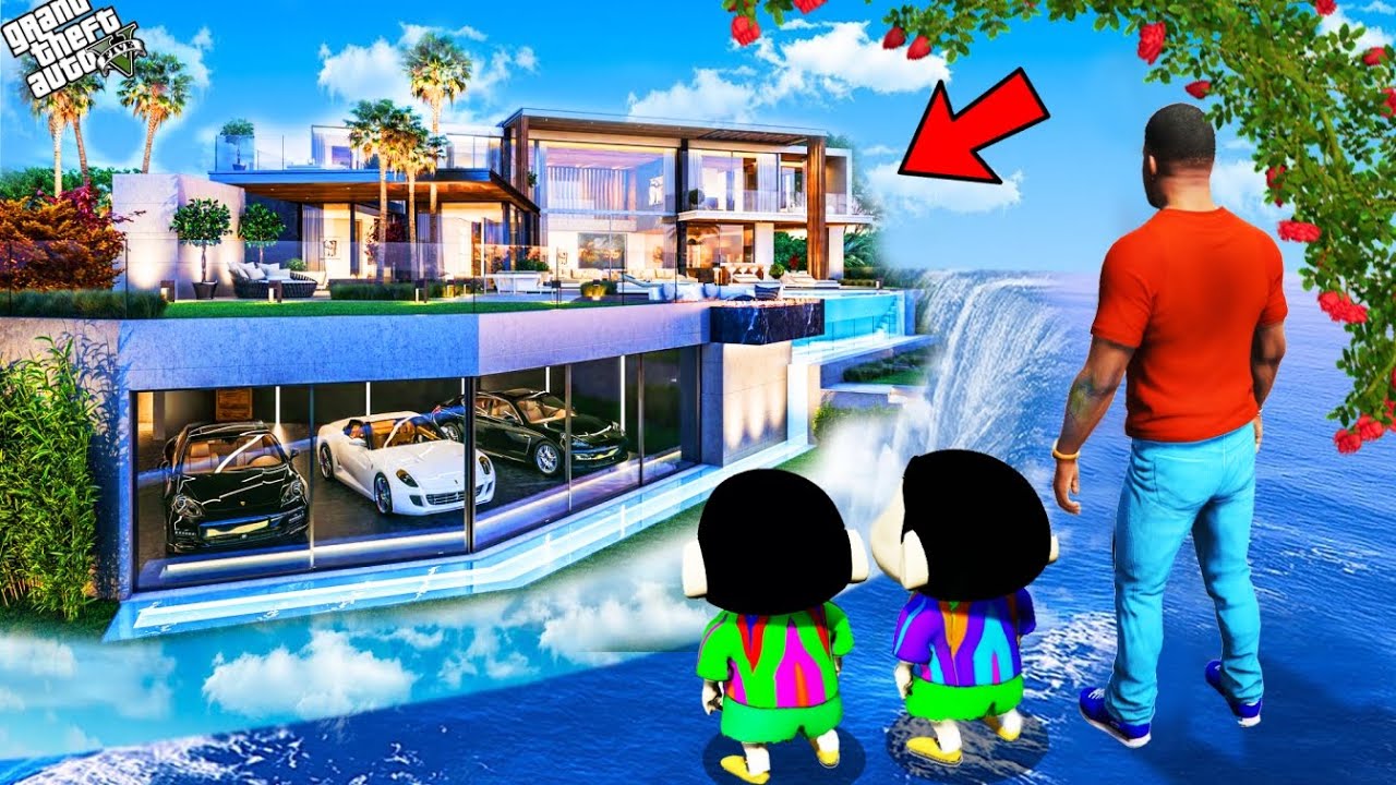 GTA 5: Franklin Cumpără o casă de apă de lux pentru a-i surprinde pe Shinchan și Pinchan în GTA 5!  (modificări GTA 5)