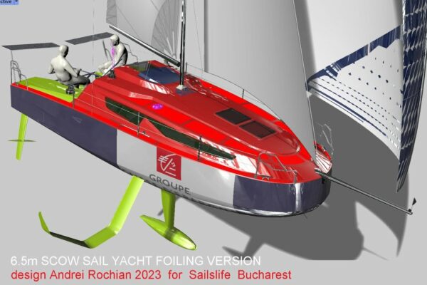 6.5m SCOW SAIL YACHT VERSIUNE FOILING design Andrei Rochian 2023 design pentru Sailslife București