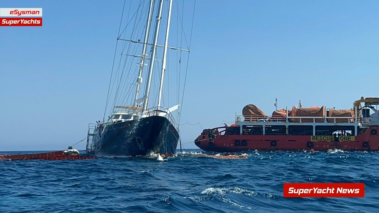 Yacht cu vele așezat pe recif în Grecia |  Clipuri SY