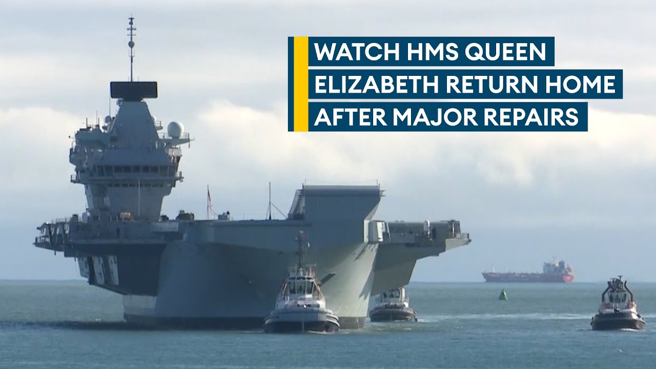 HMS Queen Elizabeth se întoarce la Portsmouth după luni de reparații