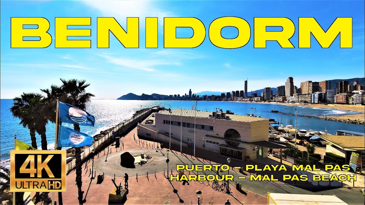 Plimbare prin Portul Benidorm - Plaja Mal Pas (Alicante, Valencia, Spania) [4K UHD Ultra HD]