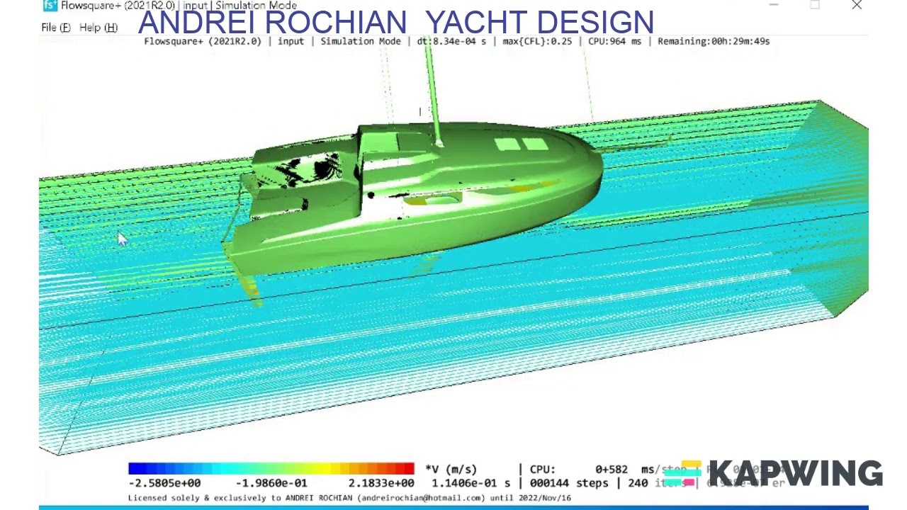 Simulare fluidă computațională 6,5 m Cocă de scow, Yacht cu vele Arhitectură și design Andrei Rochian