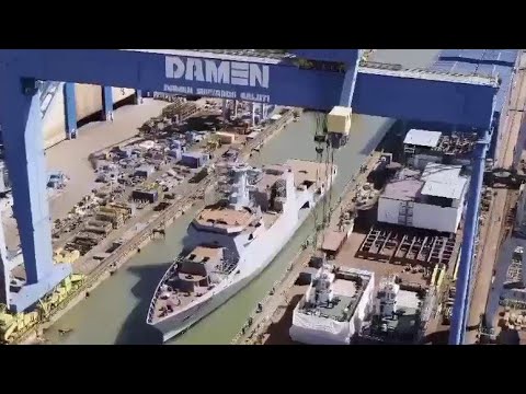 Nava de patrulare offshore PNS Hunain (OPV) lansată pentru marina pakistaneză de către Șantierul Naval Damen, România