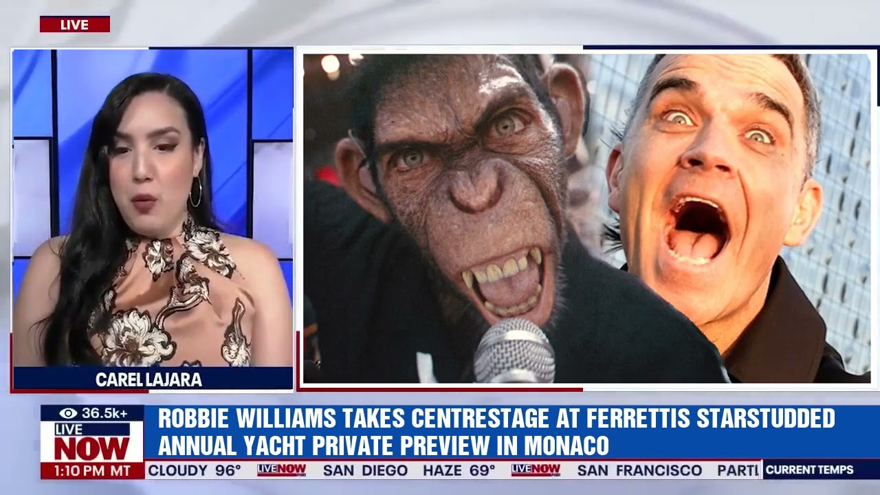 Robbie Williams este în centrul atenției la avanpremiera privată anuală a iahtului cu stea a lui Ferretti din Monaco