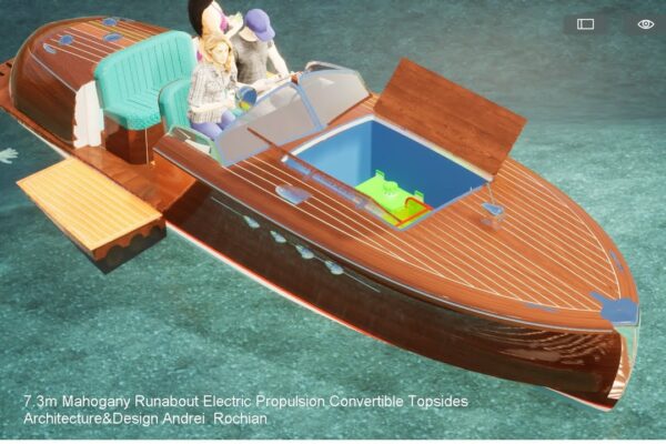 7.3m Mahon Runabout Electric Propulsion Convertible Topsides Architecture&Design Andrei Rochian