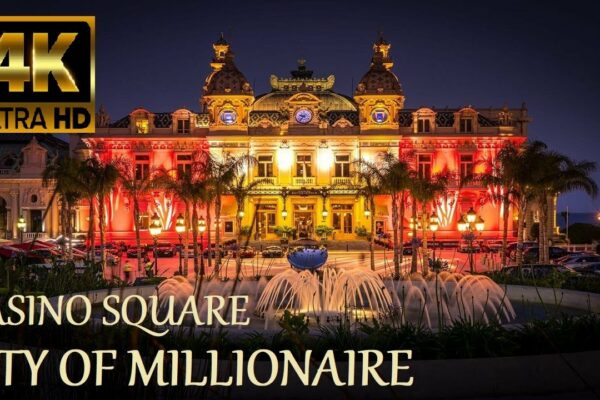 【4K】 Monte-Carlo's Casino Piața, Riviera Franceză, priveliște nocturnă și imagini cu drone uluitoare