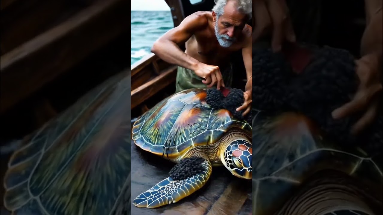 Curățarea Barnaclelor de pe o broască țestoasă pe o barcă rulantă