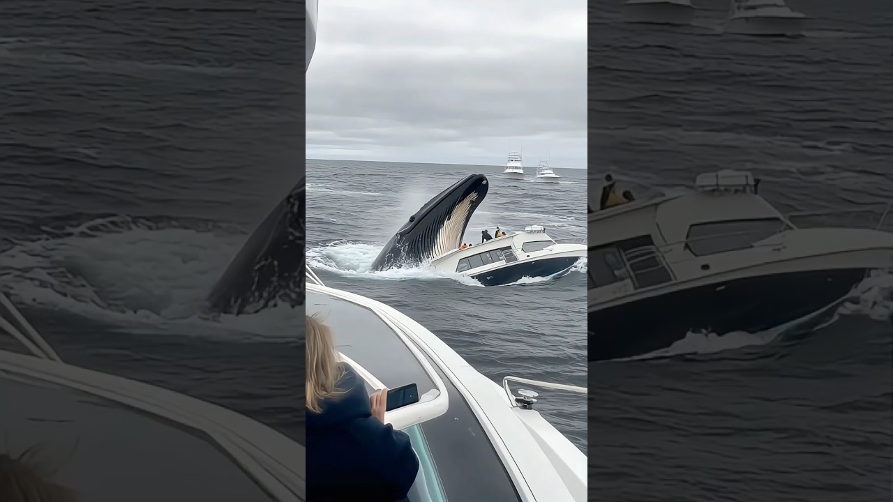 Șoc pe mare! Balena înnebunește, sare din apă și capsizează iahtul#balenă#yacht#horror mare