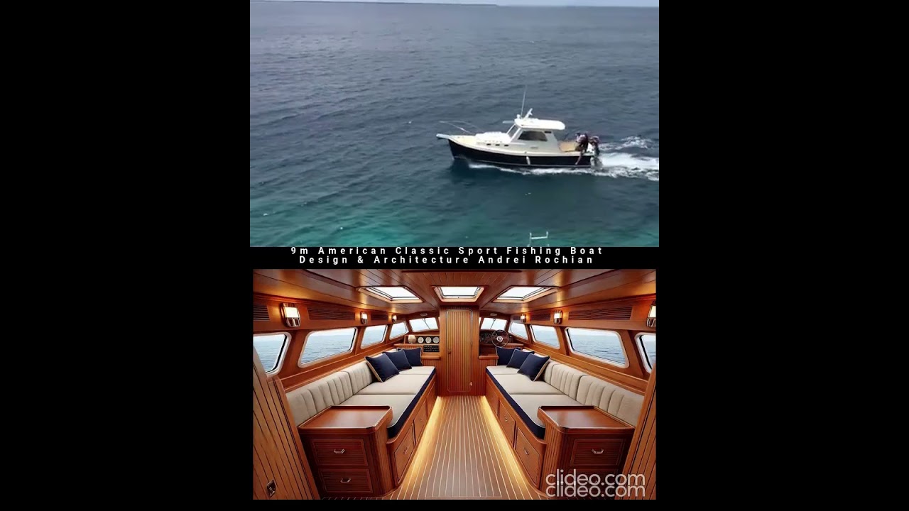 Arhitectură și design de barcă cu motor de pescuit sportiv clasic de 9 m și construit de Andrei Rochian.
