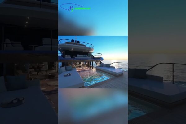 Italia Azimut Grande 44m, lățime 8,65 m. Are patru punți, 5 dormitoare luxoase