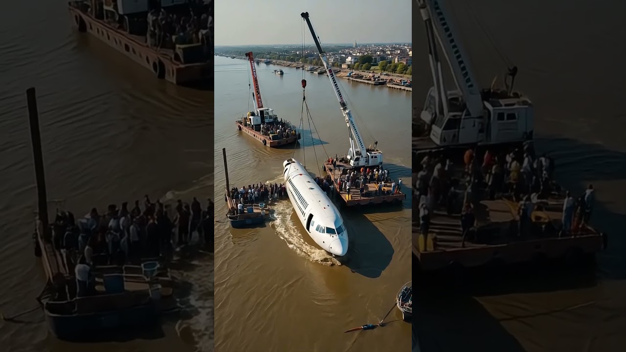 Epava de avion uriaș ridicată din râu! Scena puternică! #AIRCRAFTRECOVERY #EPICLIFT