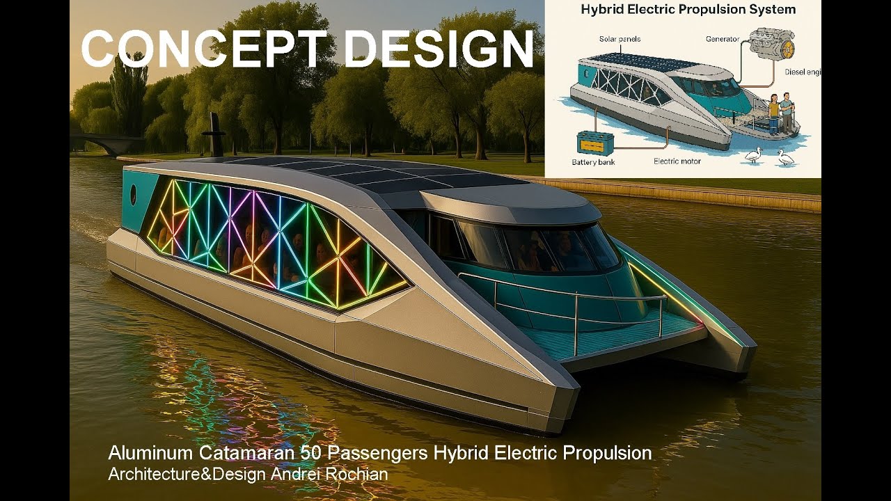 Catamaran din aluminiu 50 pasageri Arhitectură și design de propulsie electrică hibrid Andrei Rochian