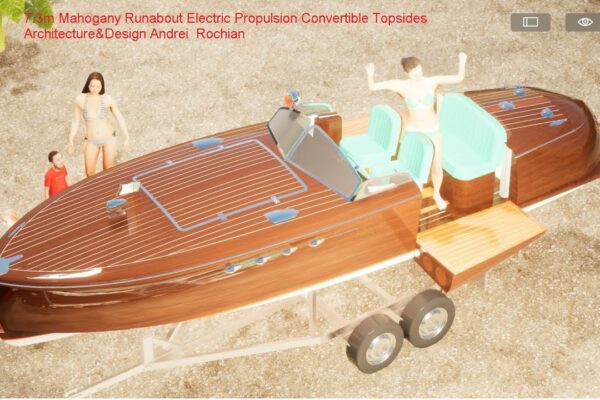 7,3 m Mahogany Runabout Electric Propulsion Convertible Topsides Arhitectură și design Andrei Rochian