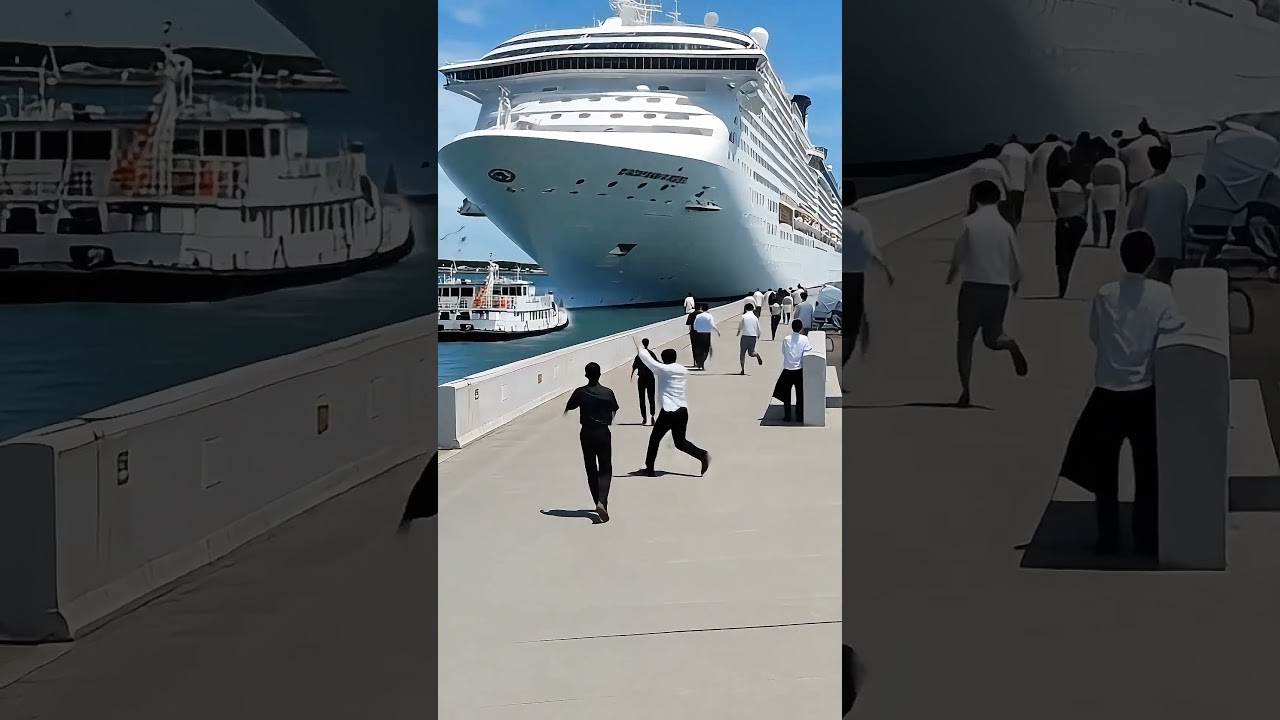 Nava de croazieră se ciocnește cu iahtul în timpul manevrei portului!