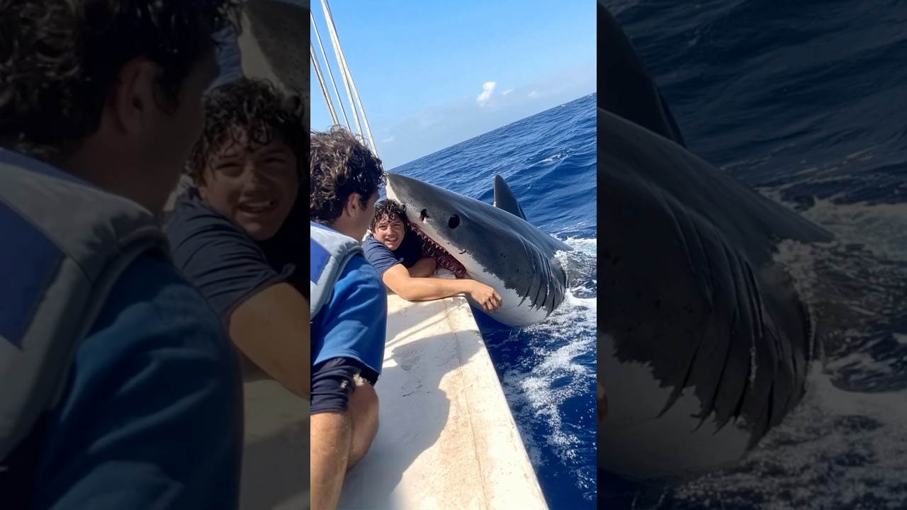 Shark sare pe arcul navei pentru a ataca marinarii#moment palpitant#atac de rechin#marinari#criză de arc