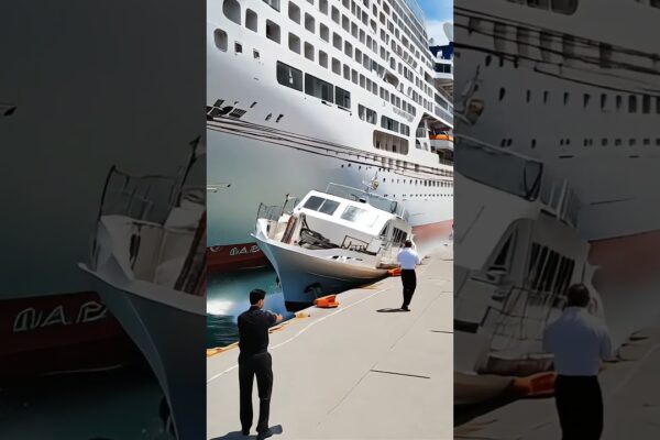 Nava de croazieră se prăbușește în iahtul agățat la port!