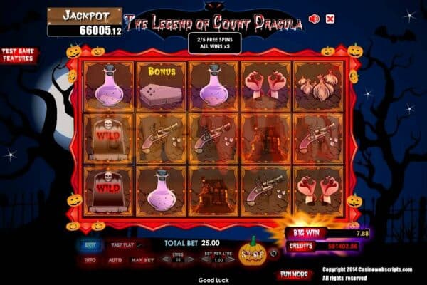 „The Legend of Count Dracula” Cumpărați slotul video al jocului de cazino dezvoltat de Casinowebscripts