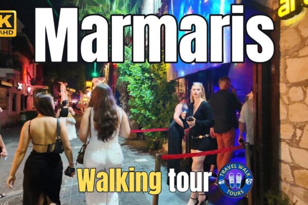 Turul de mers pe jos de noapte Marmaris - străzi uimitoare, baruri, priveliști marina 4K