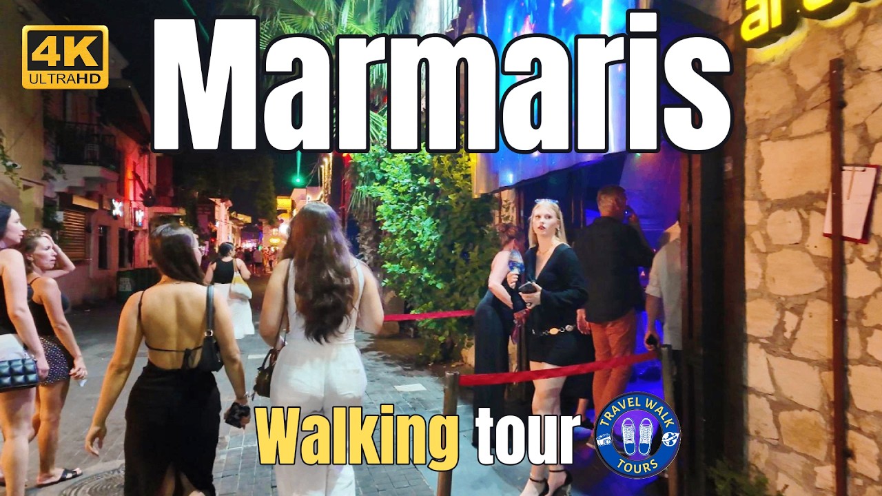 Turul de mers pe jos de noapte Marmaris - străzi uimitoare, baruri, priveliști marina 4K