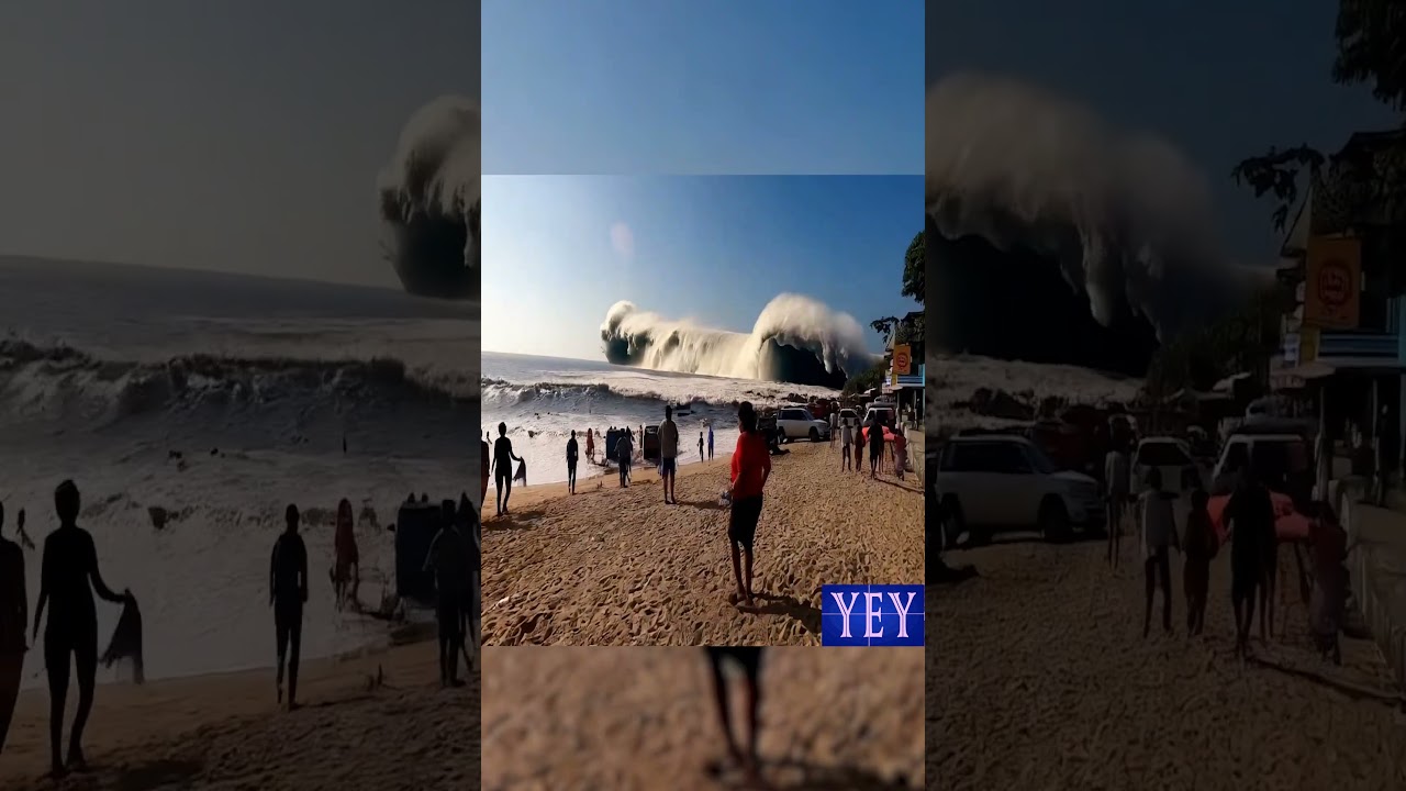 Turistul surprinde valul uriaș de tsunami care se apropie de plajă #tidalwave #yesepyes #Ocean