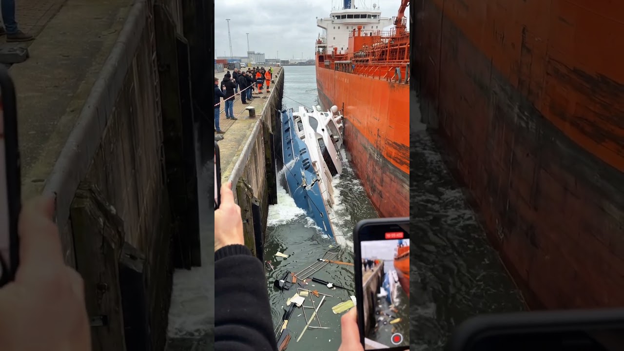Iahtul este zdrobit între debarcader și un tanc... Proprietarul urmărește cum se scufundă ⚓️