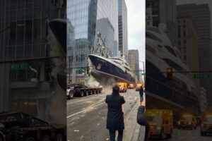 Transportul imens de iahturi eșuează în oraș... cade și se lovește într-un zgârie-nori 🛥️